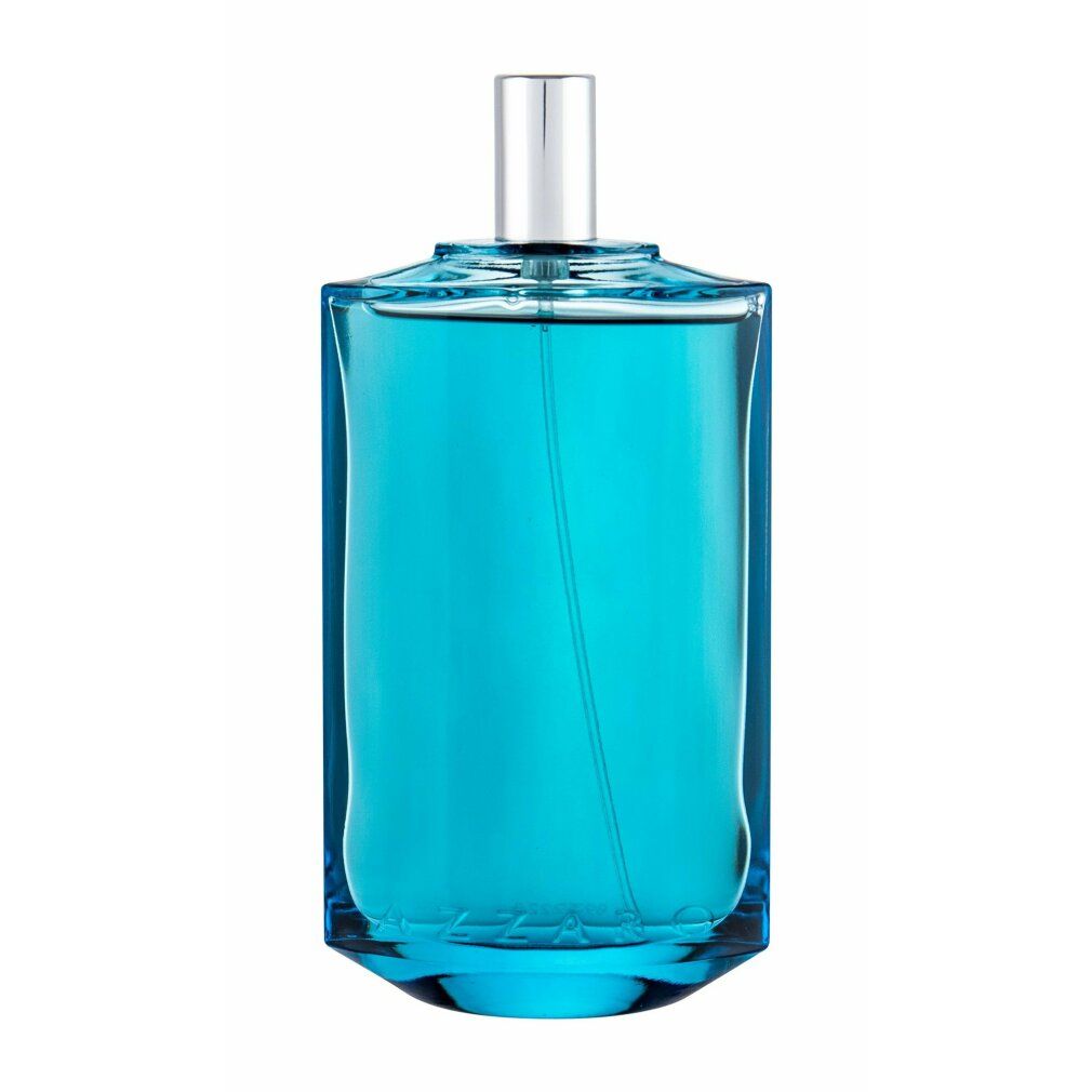 Flacone Azzaro Chrome Legend azzurro. Forma rettangolare con tappo argentato.