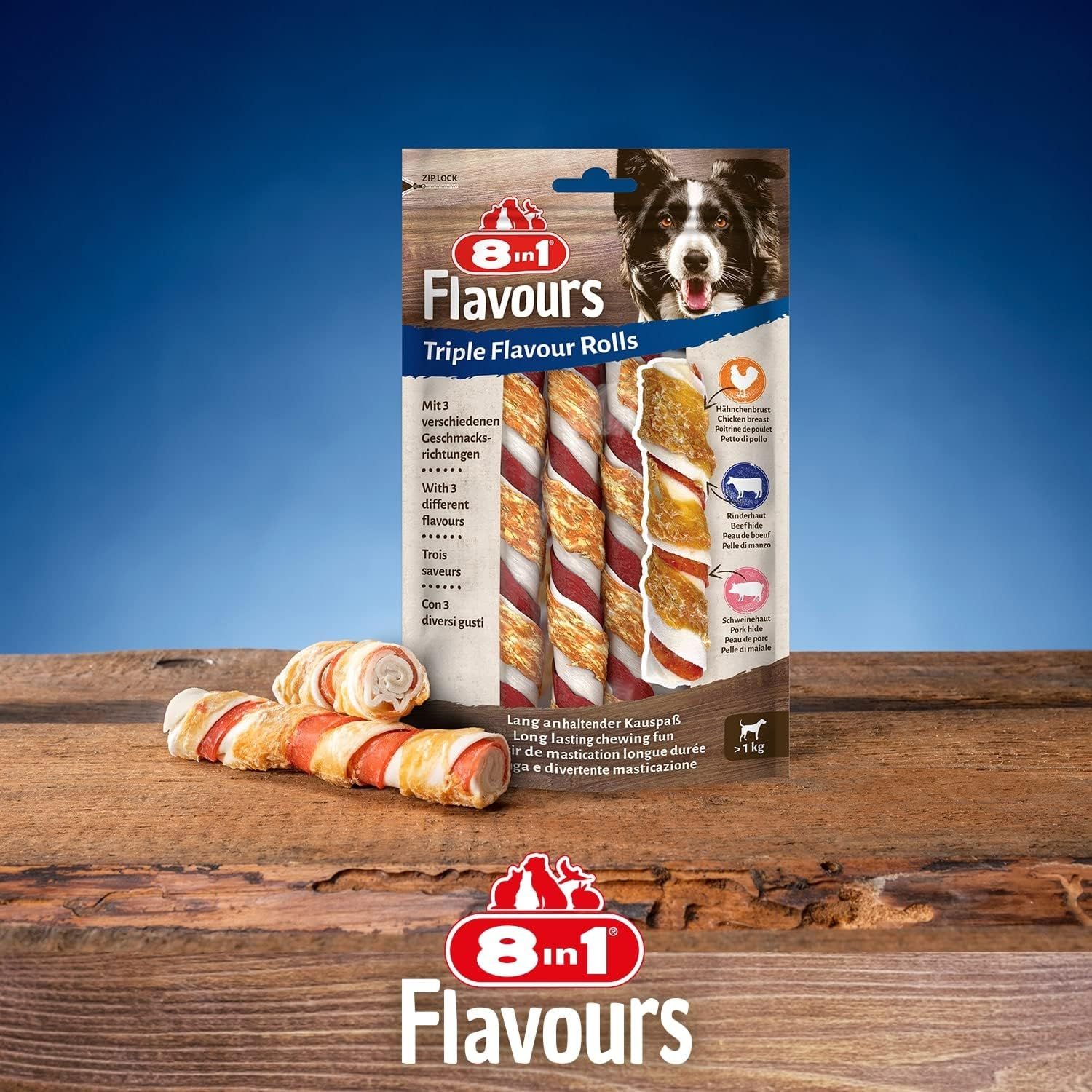 8in1 Triple Flavour Rolls Bastoncini da Masticare per Cani