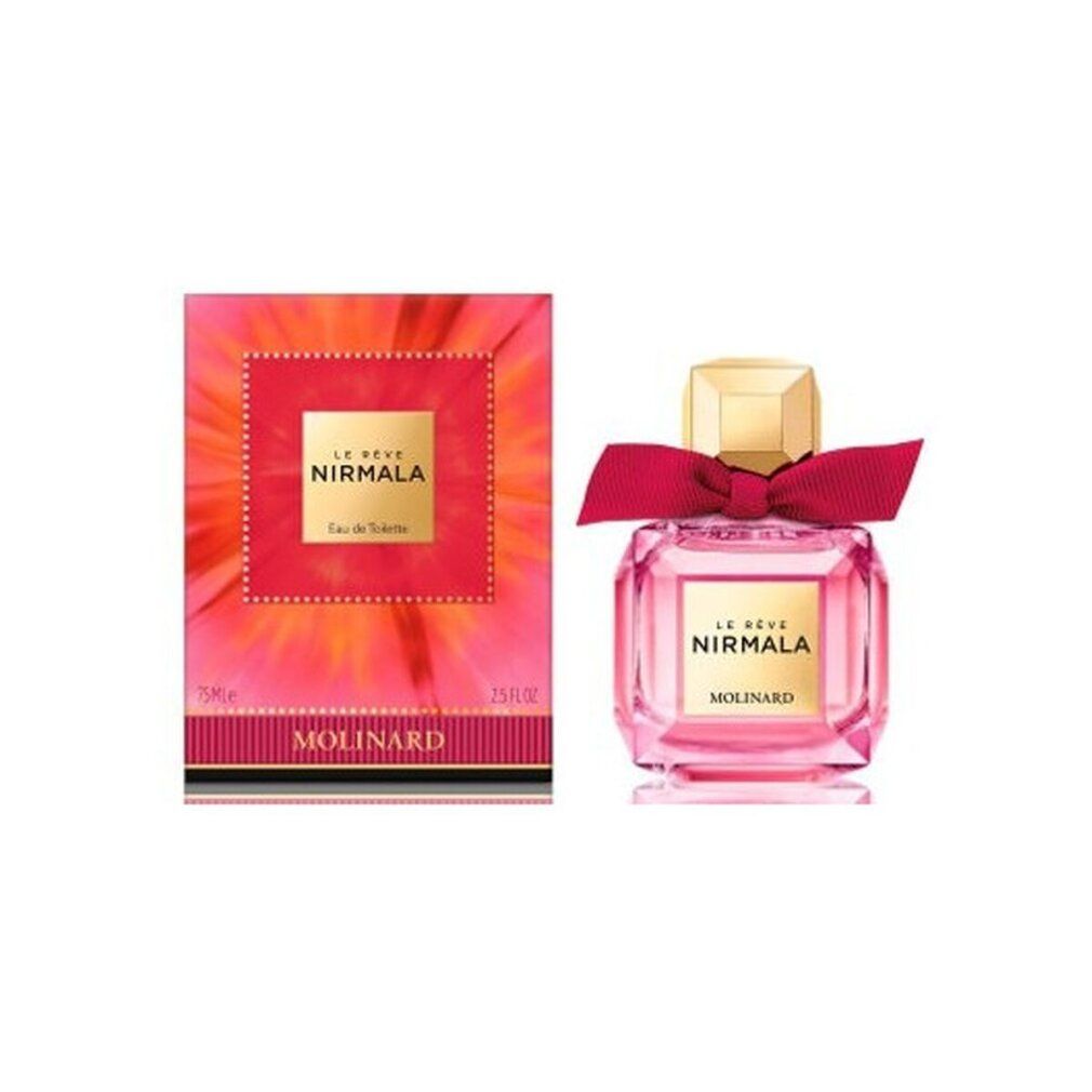 Flacone rosa con confezione. Scritta Le Rêve Nirmala, Molinard e Eau de Toilette.