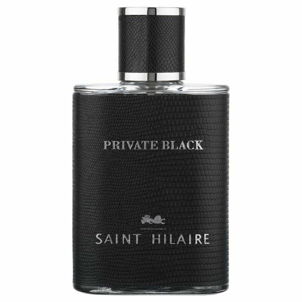 Flacone nero con tappo argentato. Scritta "PRIVATE BLACK" e "SAINT HILAIRE".