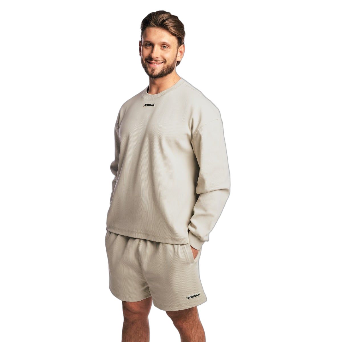 GymBeam Felpa uomo oversize senza cappuccio a maniche lunghe Aura Grey