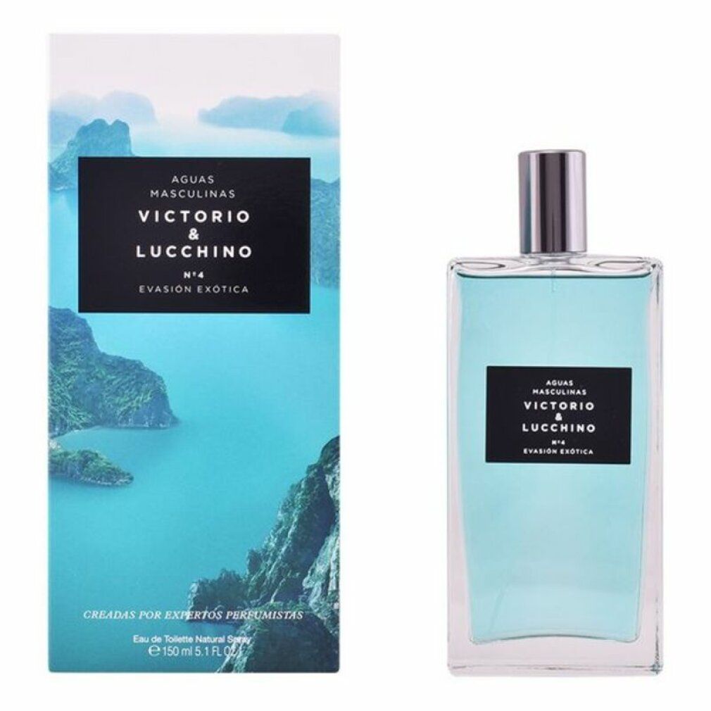 Spray Eau de Toilette e confezione. Flacone rettangolare con tappo argentato. Etichetta nera con testo. Confezione con immagine paesaggistica.