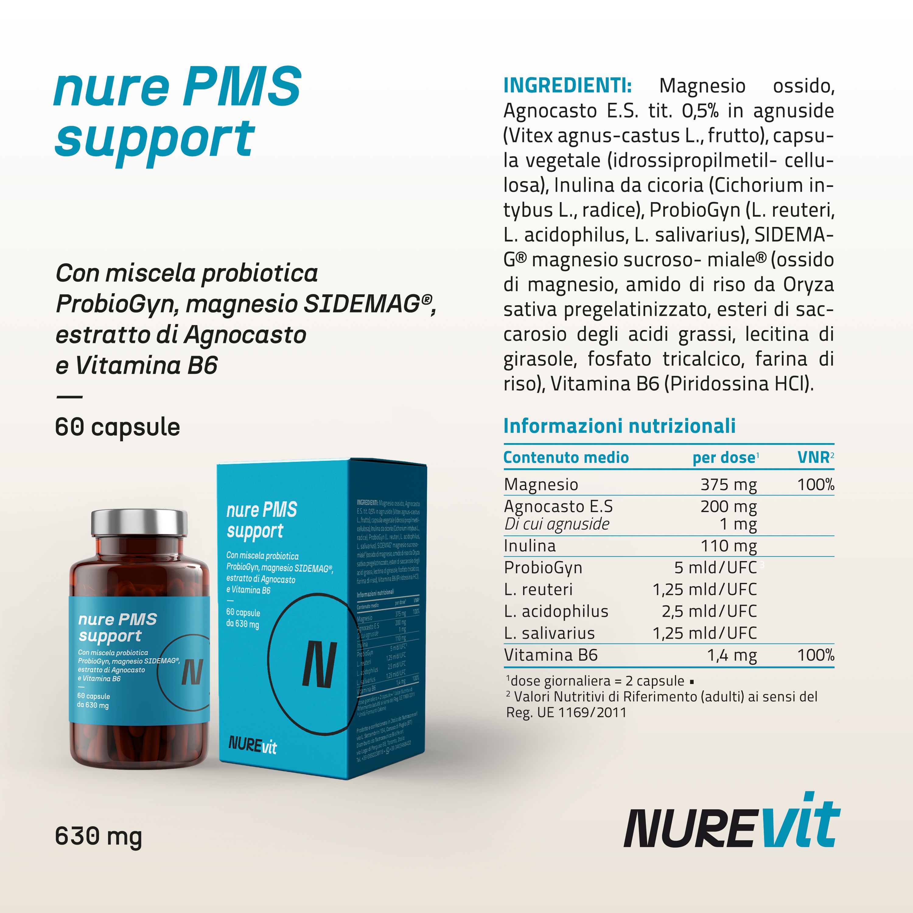 NURE PMS Support 60 cps da 630 mg | Integratore ideale per contrastare la sindrome premestruale