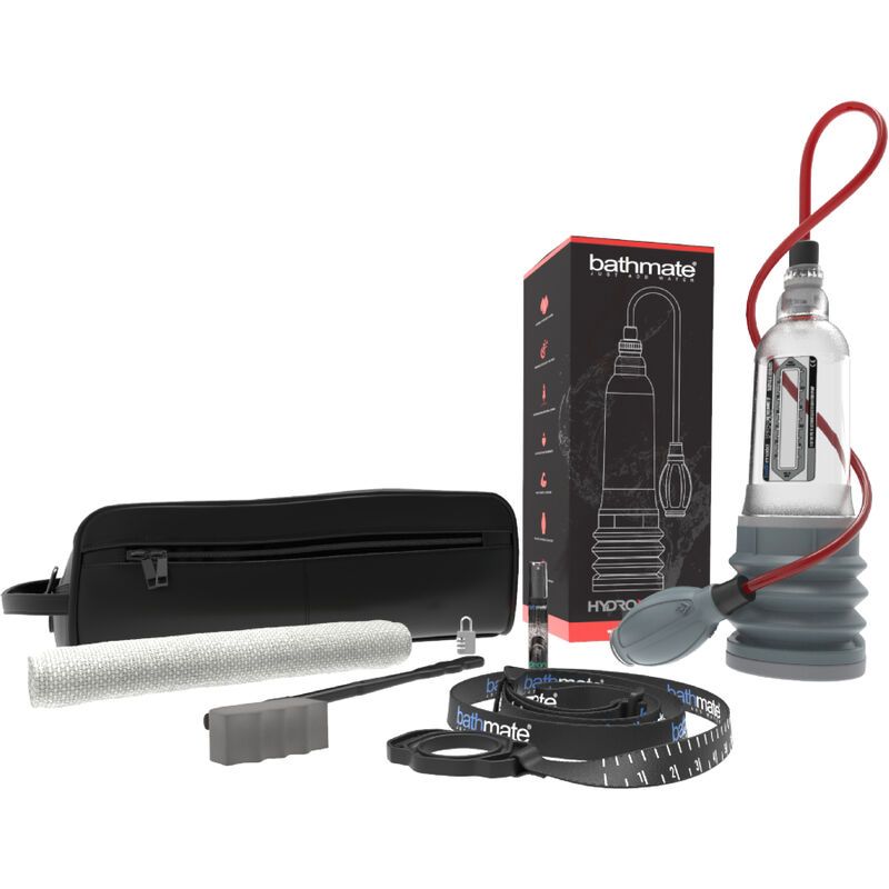 Set Bathmate HydroXtreme7 Clear Wide Boy con accessori, custodia e confezione.