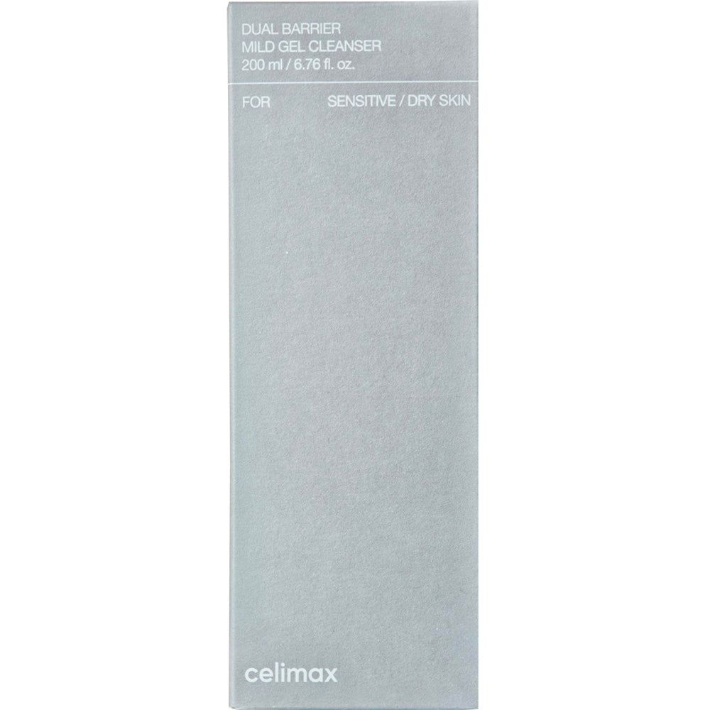 Confezione del Celimax Dual Barrier Mild Gel Cleanser con informazioni sul prodotto.