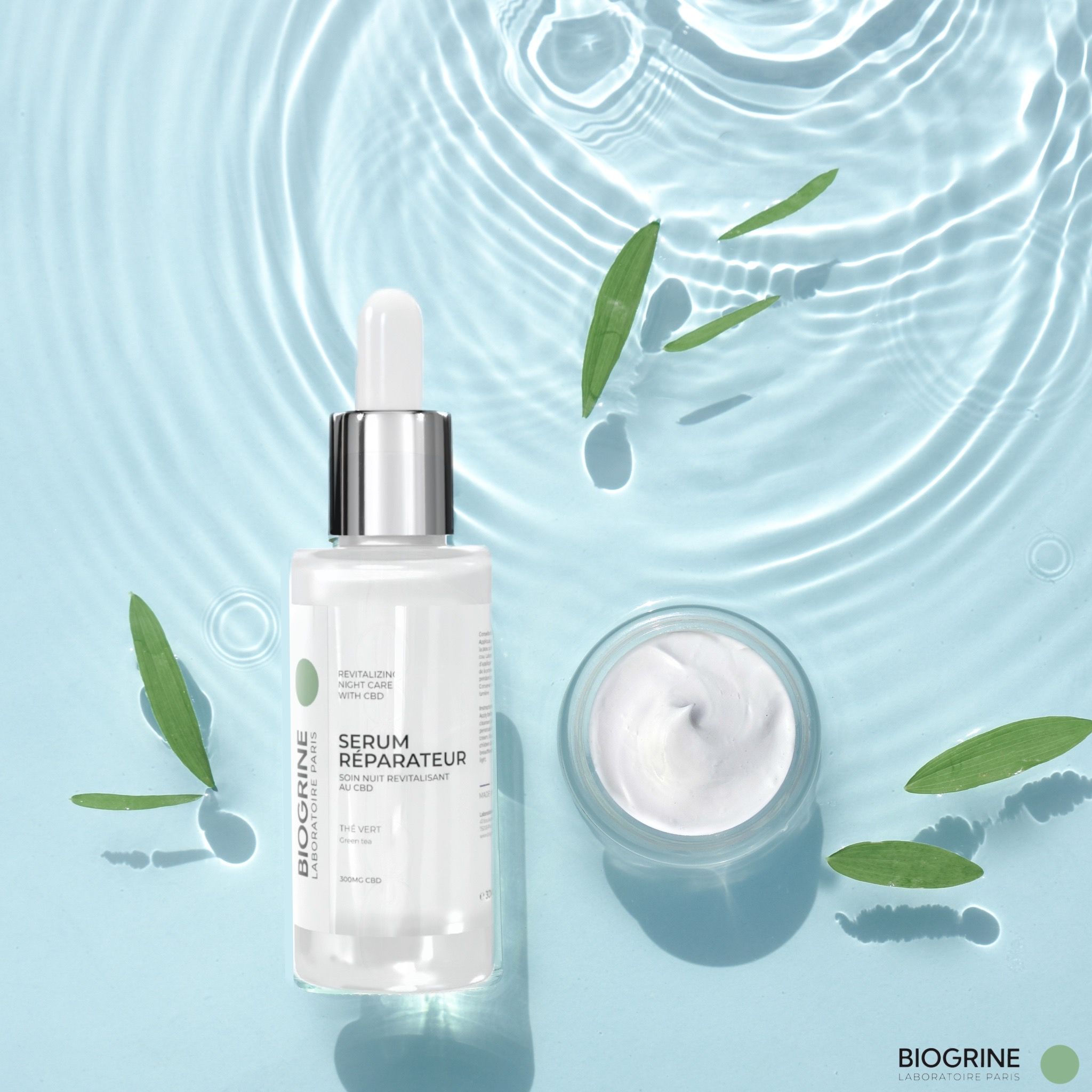 BIOGRINE Siero riparatore – Trattamento notte rivitalizzante con CBD e tè verde
