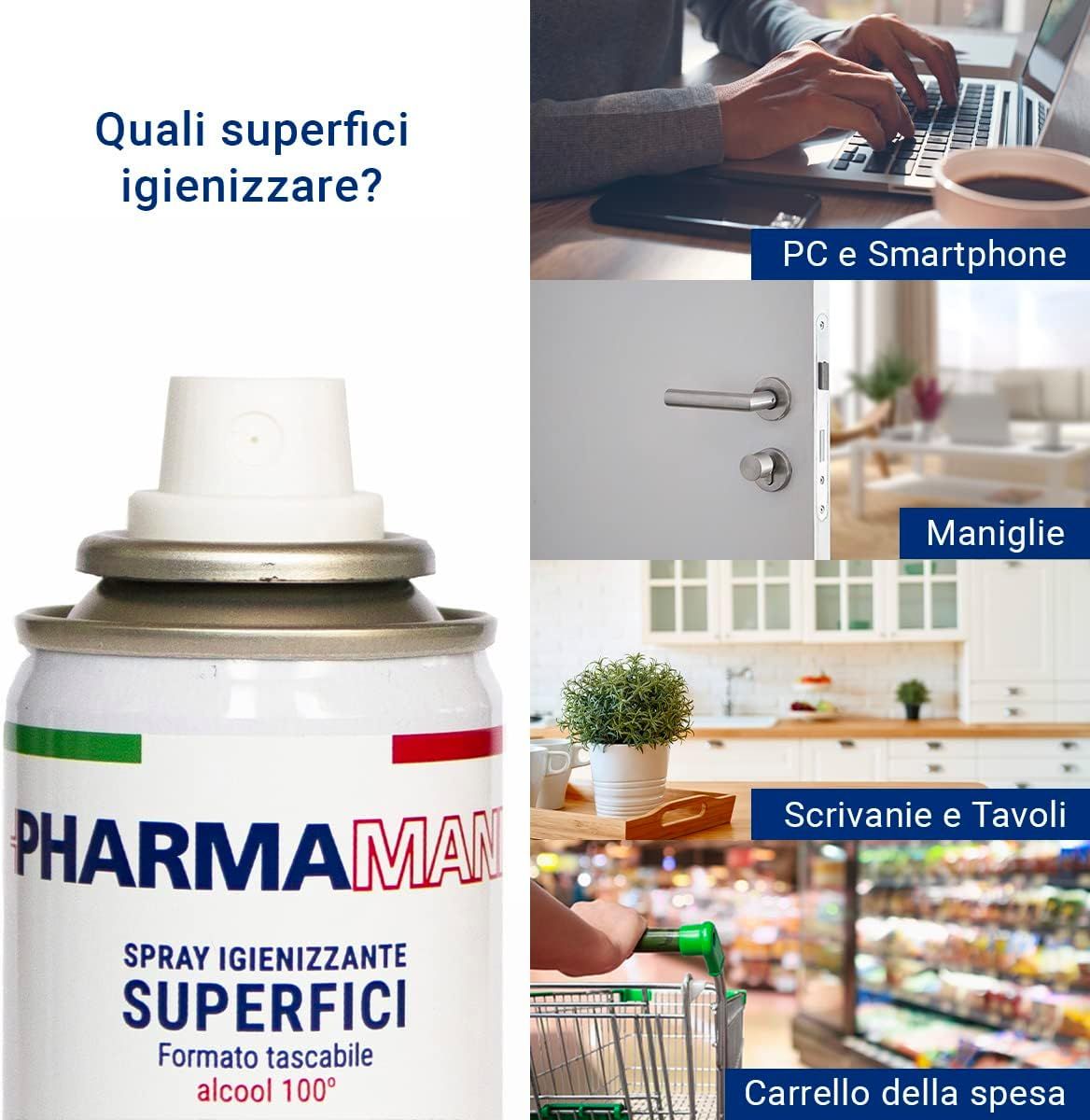 PHARMAMANI - Spry Igienizzante superfici - 100% Alcool Tascabile e Profumato