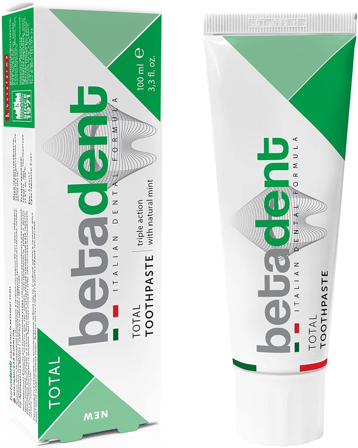 BETADENT - Dentifricio Total - Anti Placca Tartaro Carie Gengive infiammate - Menta naturale