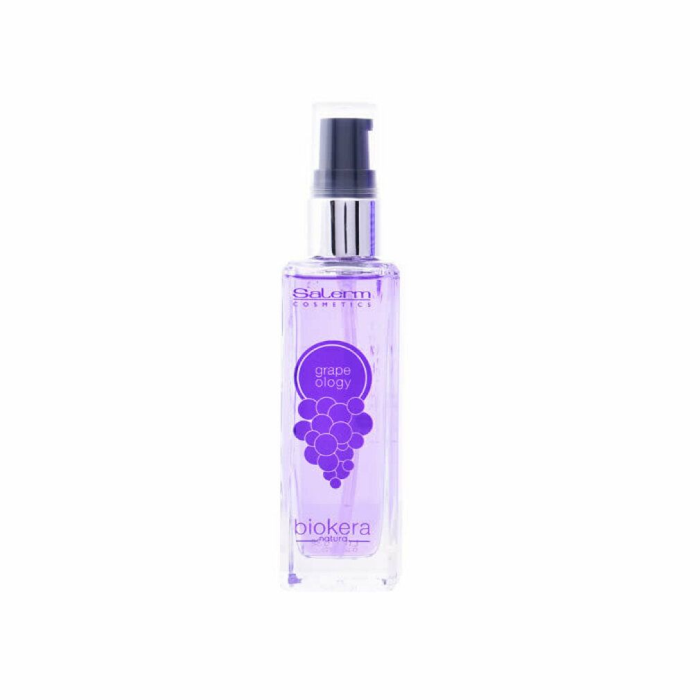 Flacone di Biokera Natura Grapeology Serum. Liquido viola in flacone rettangolare in vetro con dosatore e logo uva.