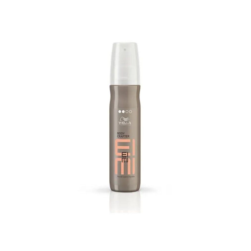 Flacone spray con tappo bianco. Scritta: Wella Eimi Body Crafter.