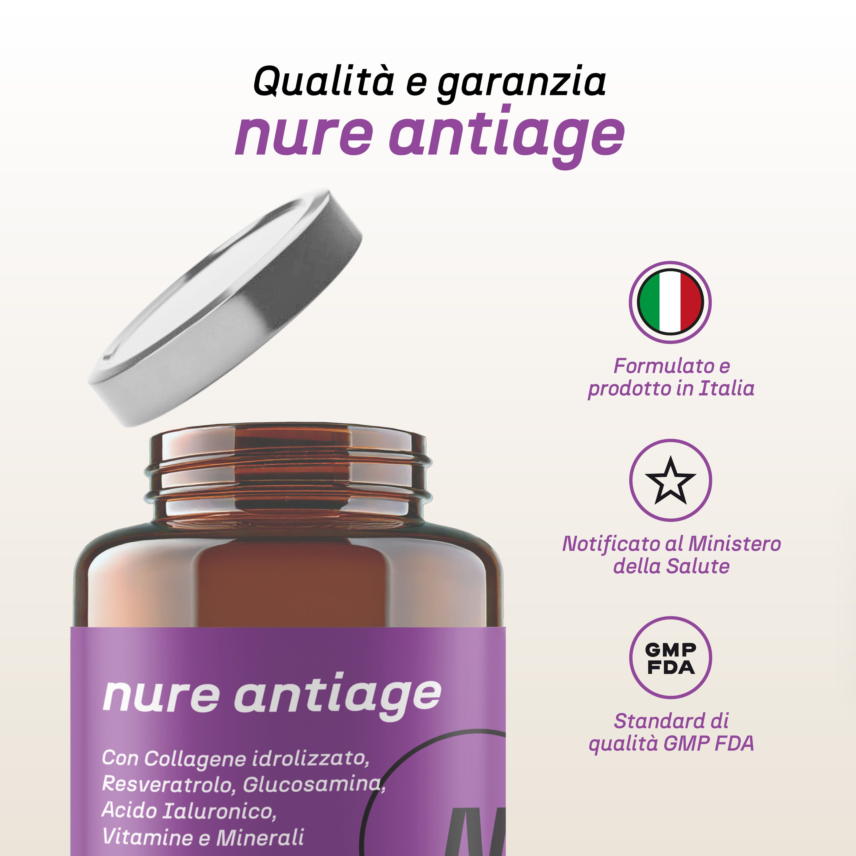 NURE Antiage 60cps | Integratore Anti-invecchiamento, integratore collagene, acido ialuronico viso