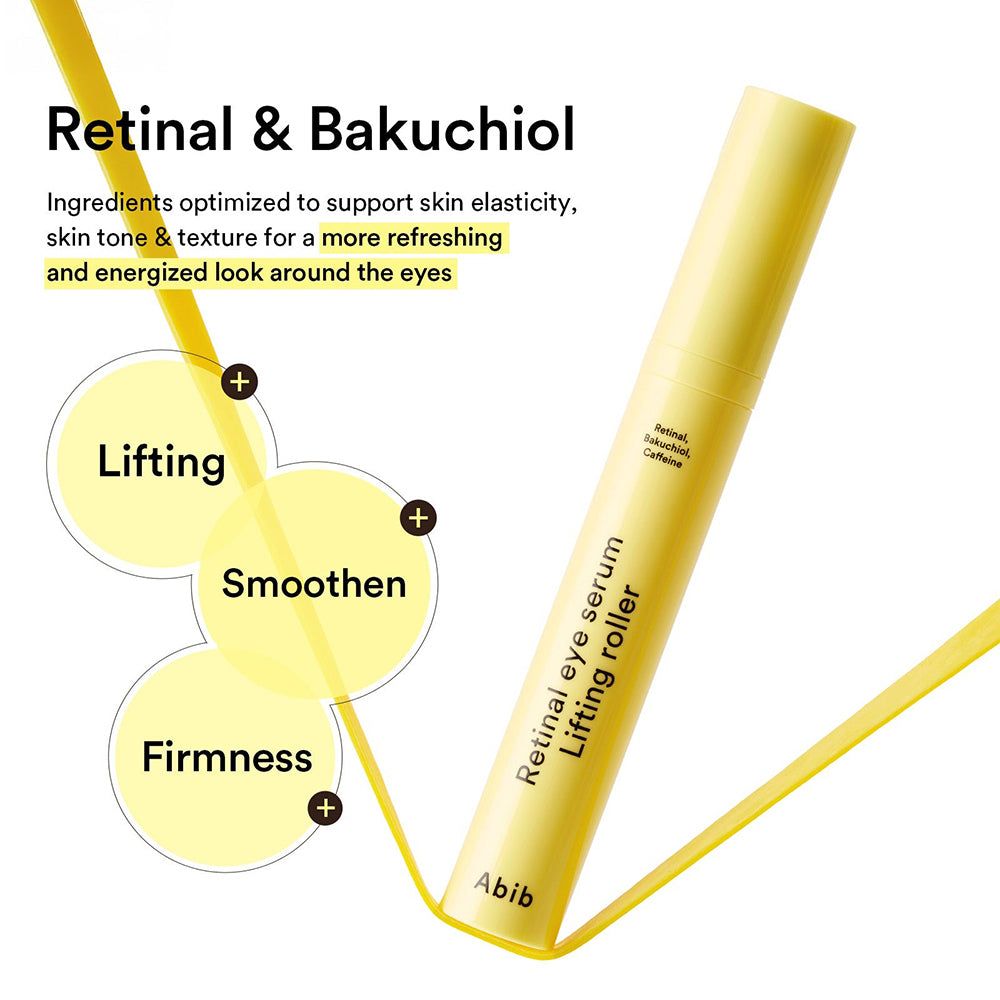 ABIB Retinal Eye Serum Lifting Roller. Ingredienti: retinolo e bakuchiol per l'elasticità.