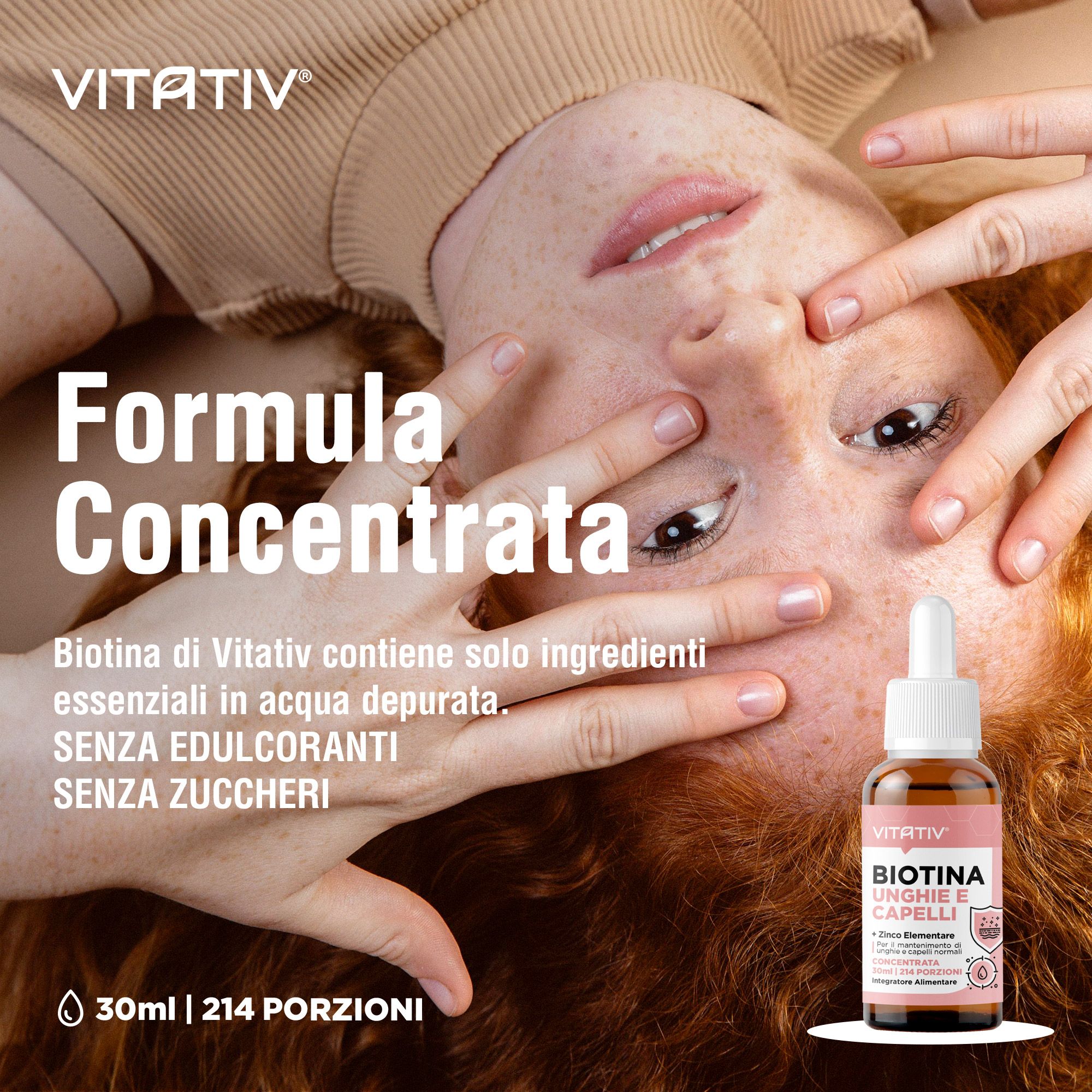 VITATIV® Biotina Unghie e Capelli + Zinco 30ml Integratore Gocce Concentrato No Edulcoranti/Zuccheri