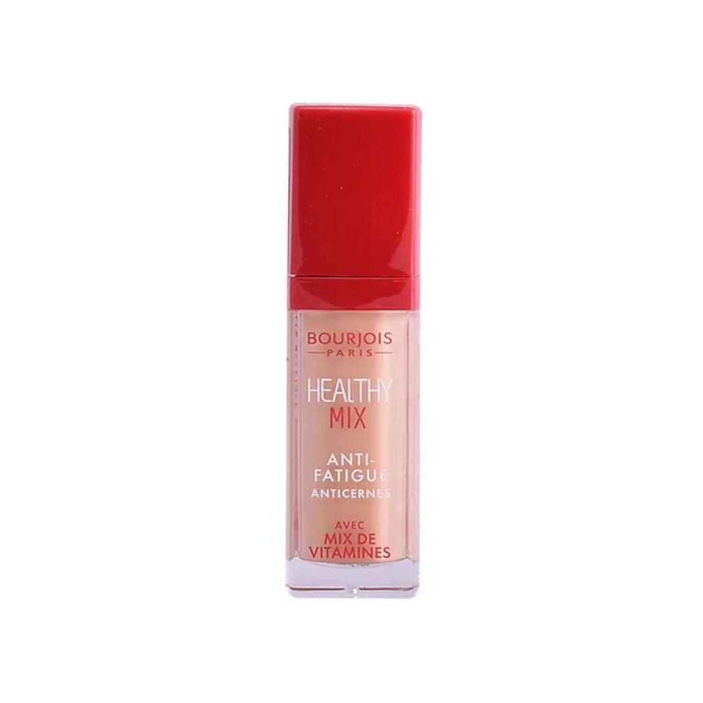 Flacone di correttore con tappo rosso. Scritta: Bourjois Healthy Mix Anti-Fatigue.