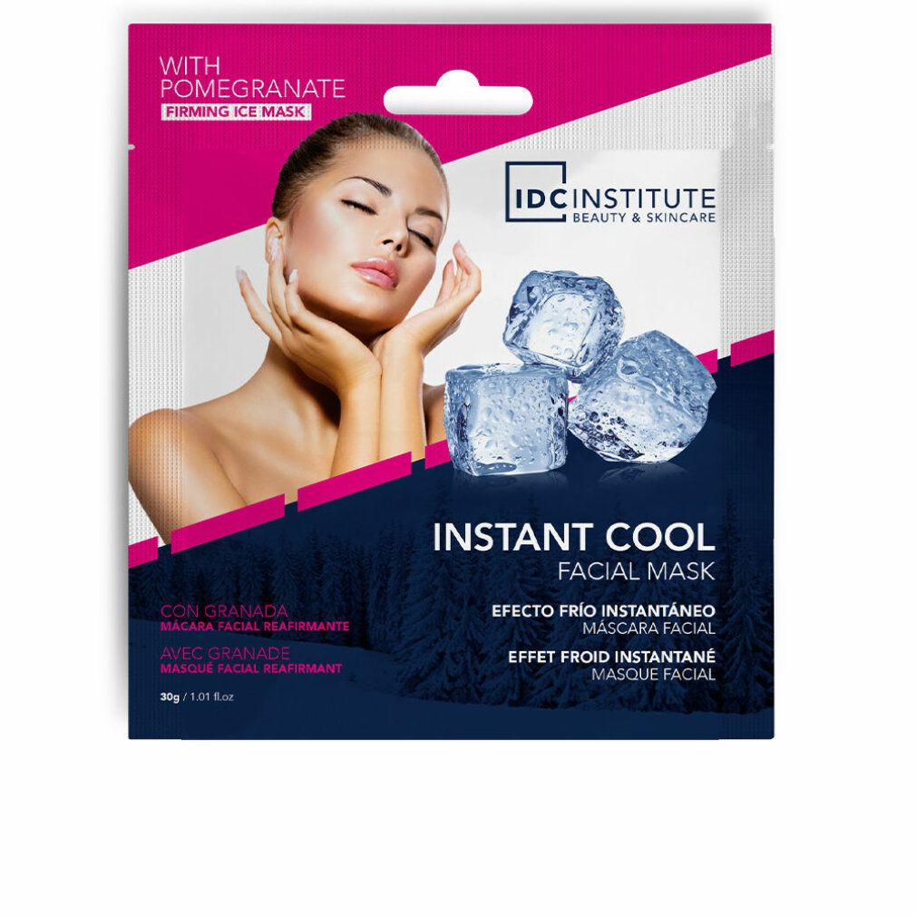 Maschera viso IDC INSTITUTE INSTANT COOL in confezione. Donna, cubetti di ghiaccio. Scritte: With Pomegranate, 30g/1.01 oz.