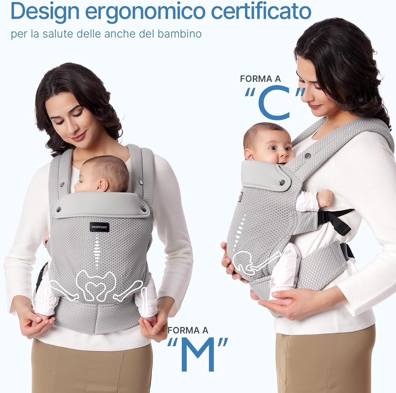 Momcozy Marsupio per Bambini Leggero e Traspirante in Rete Air Mesh Grigio