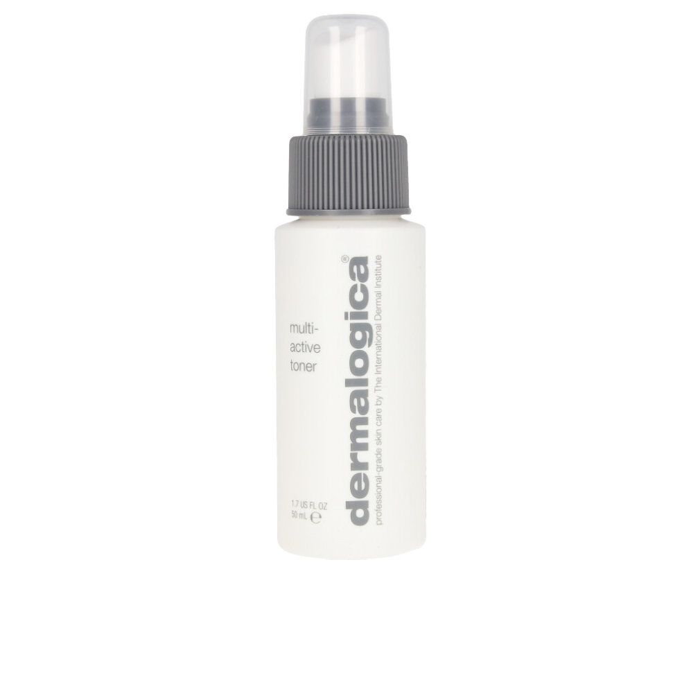 Piccolo flacone spray Dermalogica Multi-Active Toner, 50 ml, con erogatore spray grigio.