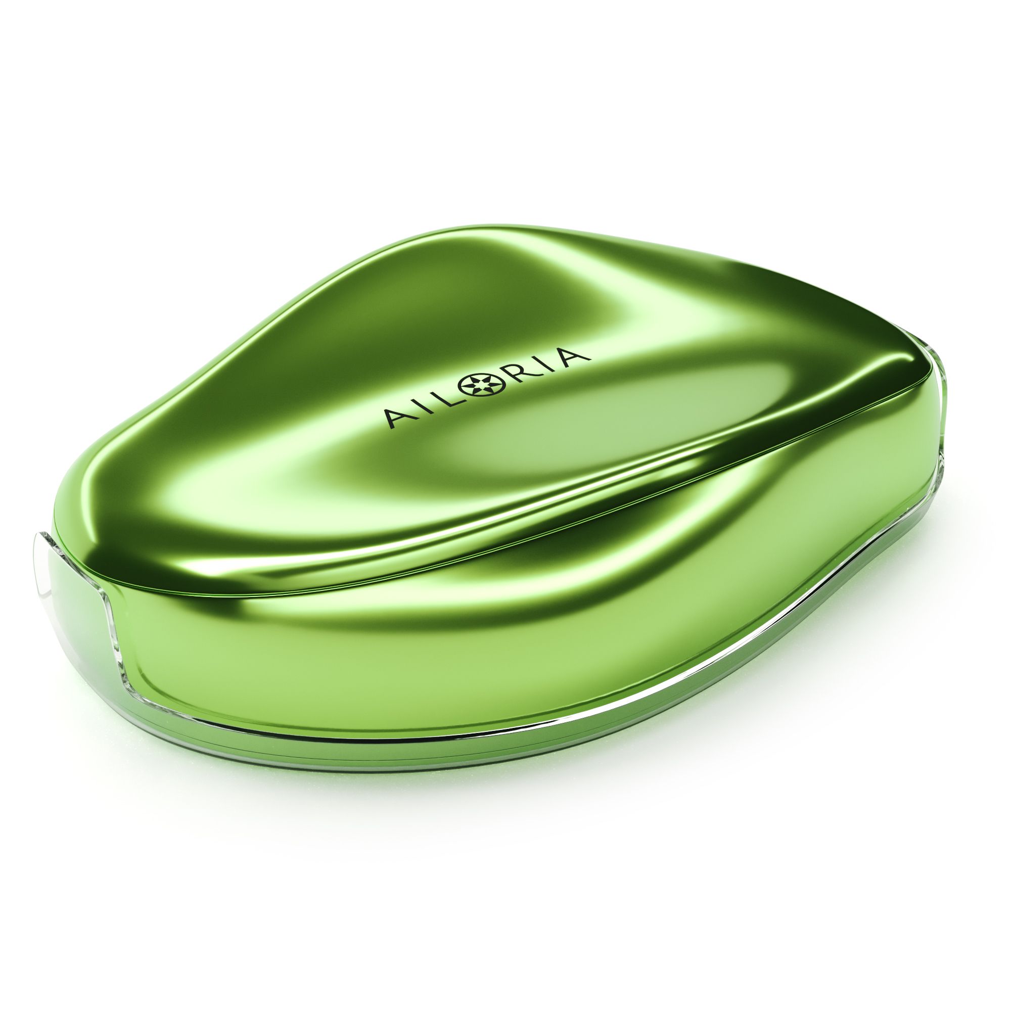 Rasoio AILORIA GLISSETTE verde in un supporto trasparente. Il prodotto ha una superficie lucida.