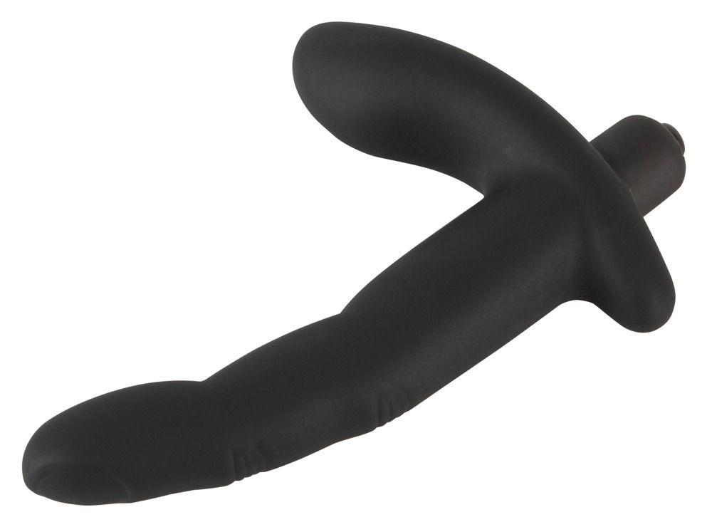 Vibratore nero con forma curva. Composto da un'asta allungata e una parte curva. Base arrotondata.