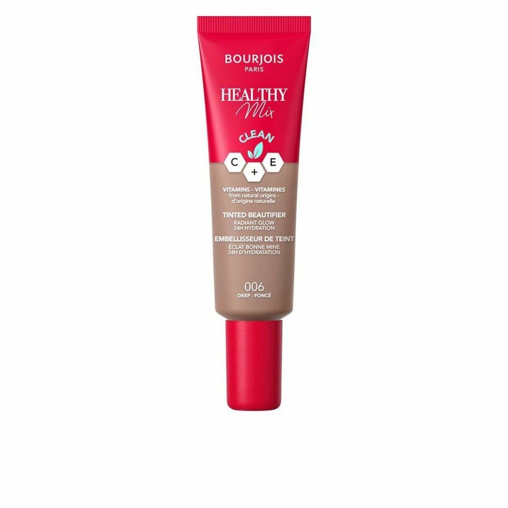 Tubo Bourjois Healthy Mix Beautifier, rosso-marrone. Scritta: Healthy Mix Clean, C+E. Tonalità 006.
