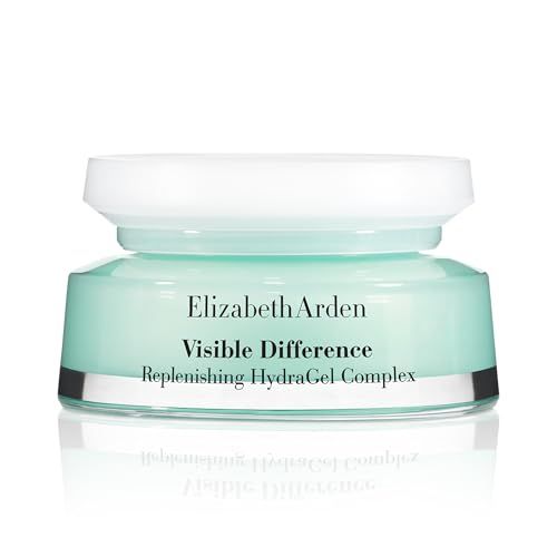 Elizabeth Arden Visible Difference Replenishing HydraGel Complex in un contenitore di vetro con coperchio bianco.