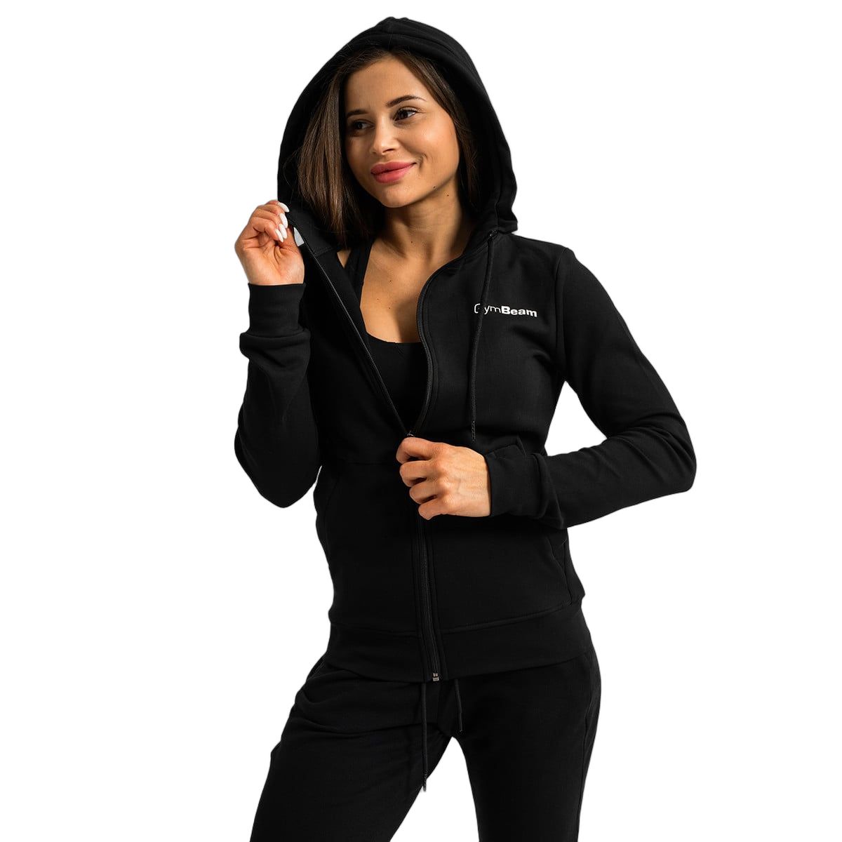 GymBeam Felpa con cappuccio e zip da donna regular Limitless Black