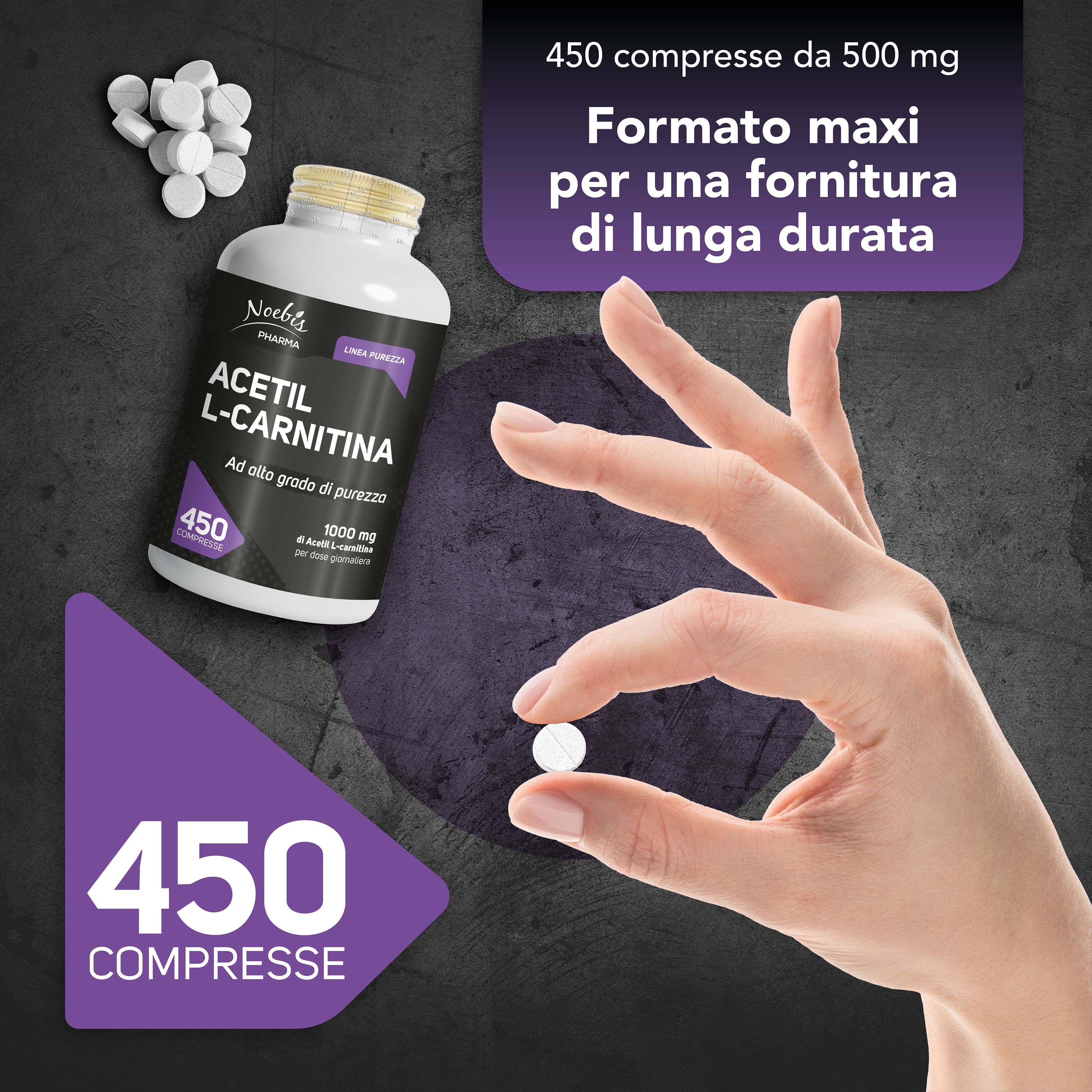 acetil l carnitina dose giornaliera Noebis Pharma L-Carnitina – 450 Compresse – 4 al Giorno 3 Pc Type-Supplement