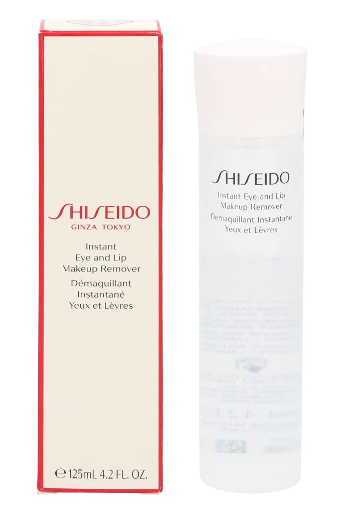 Prodotto e confezione. Flacone e scatola. Scritta: SHISEIDO Instant Eye and Lip Makeup Remover.