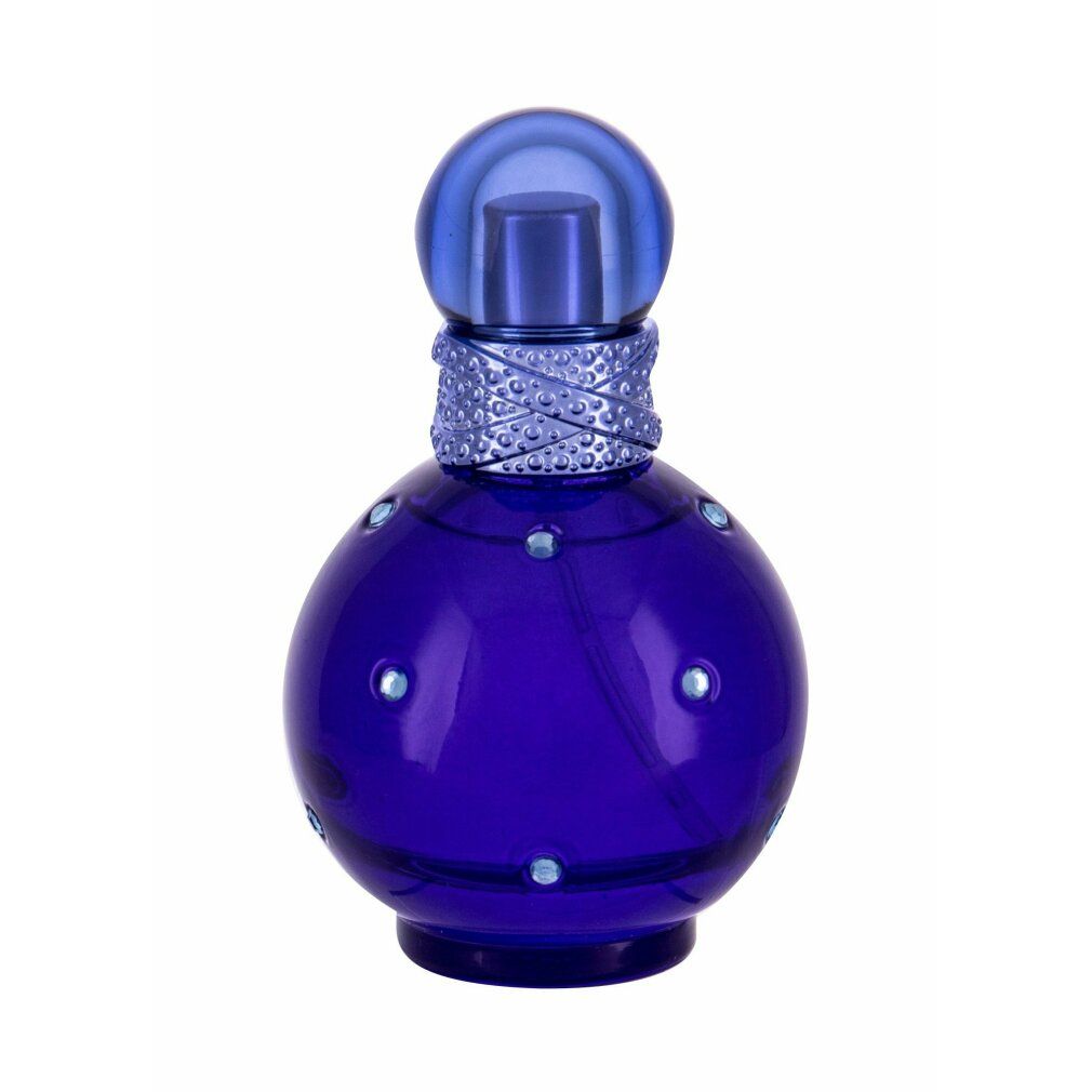 Flacone rotondo viola scuro con decorazioni e tappo blu chiaro. Senza confezione.