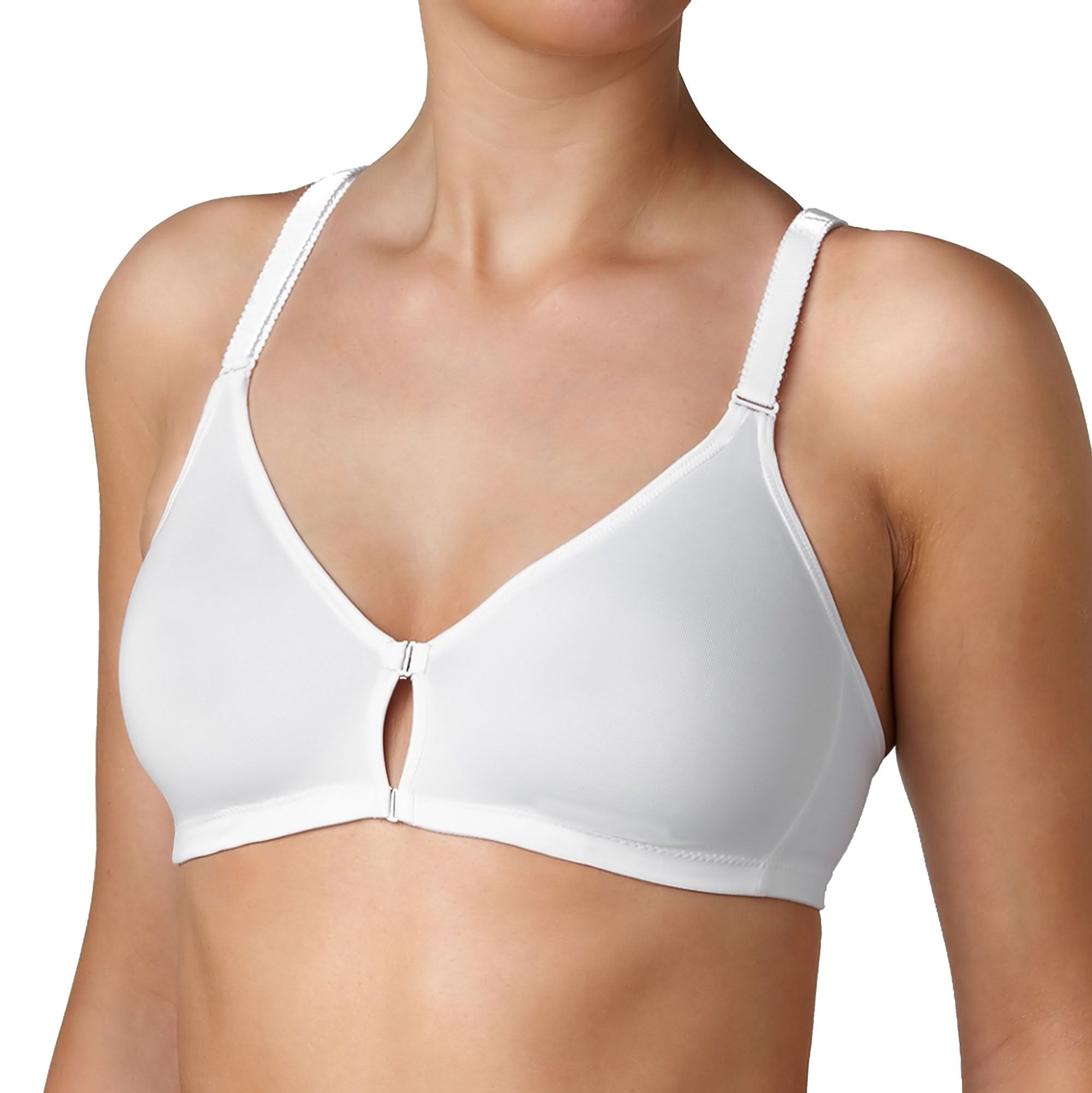 Reggiseno allattamento bianco con chiusura frontale. Spalline regolabili.