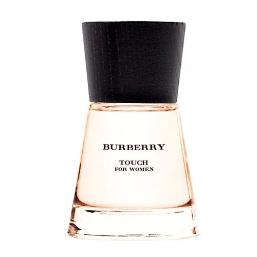 Burberry Touch for Women Eau de Parfum Spray. Flacone in vetro con tappo nero. Nome del prodotto e logo sul flacone.