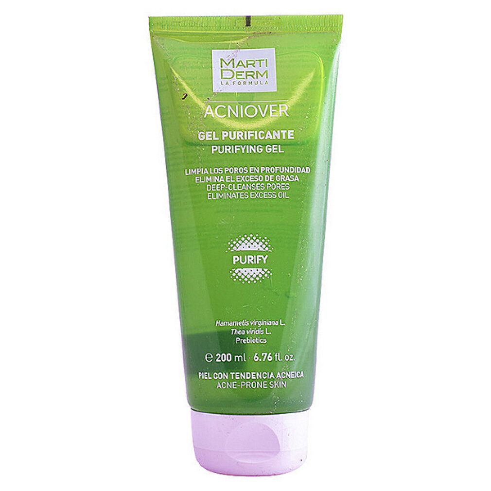 Tubo verde con tappo bianco. Testo: ACNOVER, Gel purificante, Purifying Gel. Ingredienti e indicazione del volume visibili.