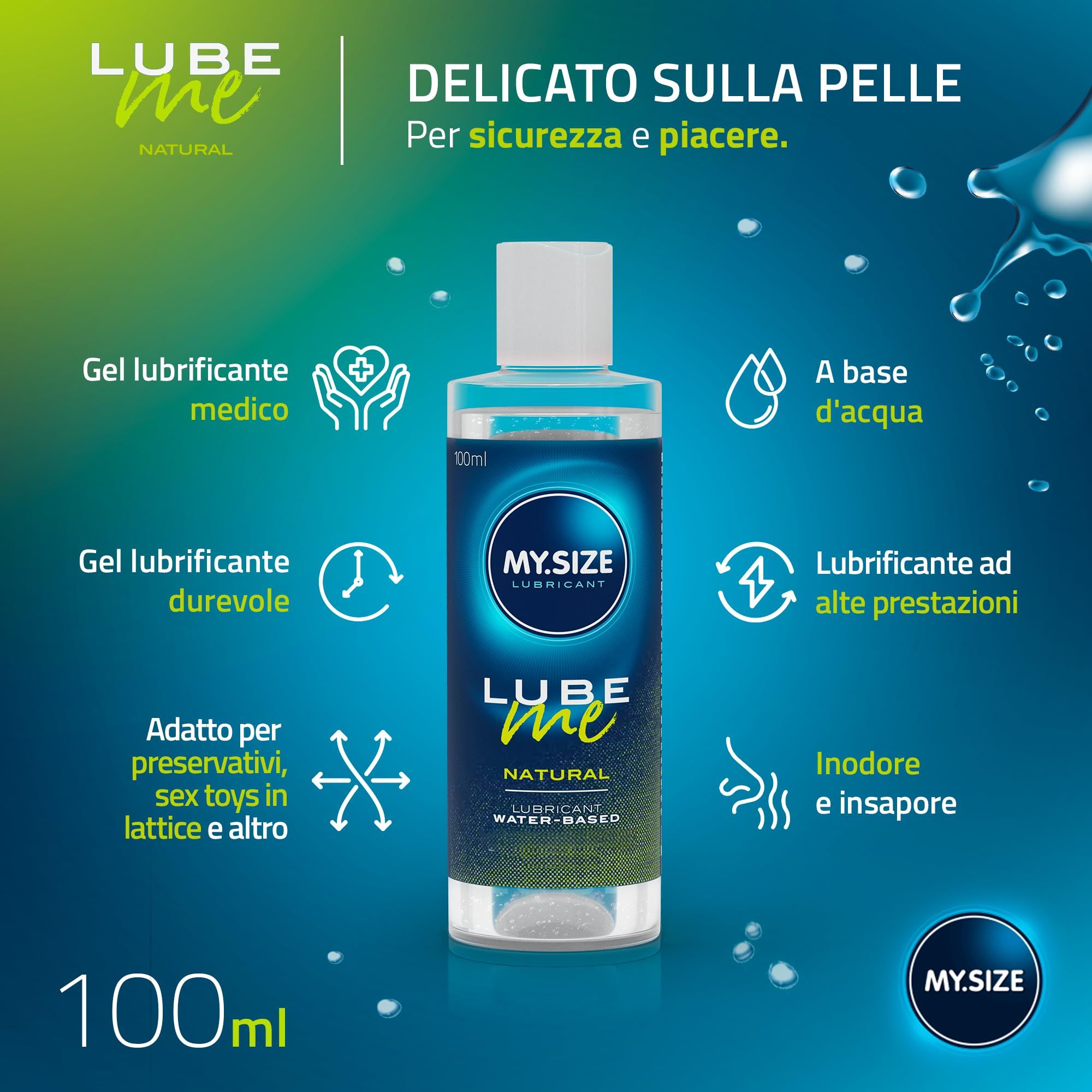 Gel lubrificante My.Size Lube Me Natural, 100ml. A base d'acqua, delicato sulla pelle.