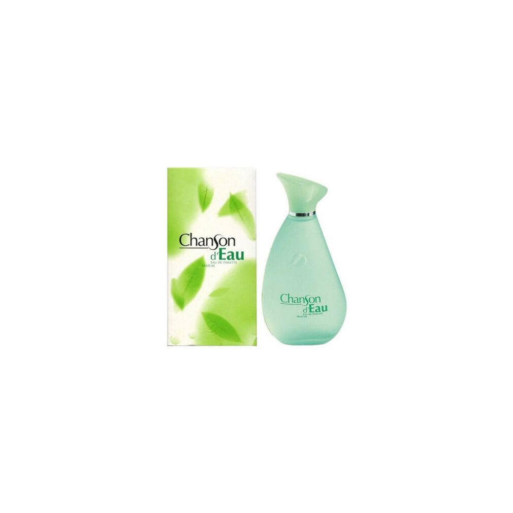 Flacone e confezione verdi. Scritta "CHANSON D'EAU". Confezione con foglie.