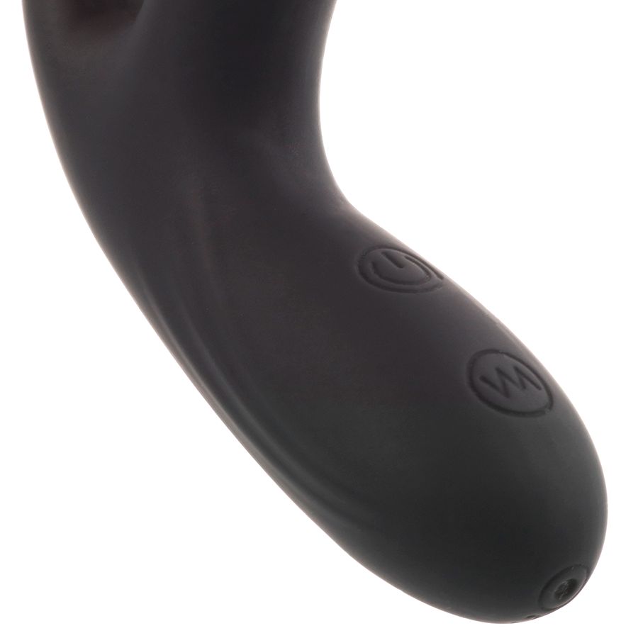Primo piano di un vibratore anale nero. Comandi visibili con simboli.