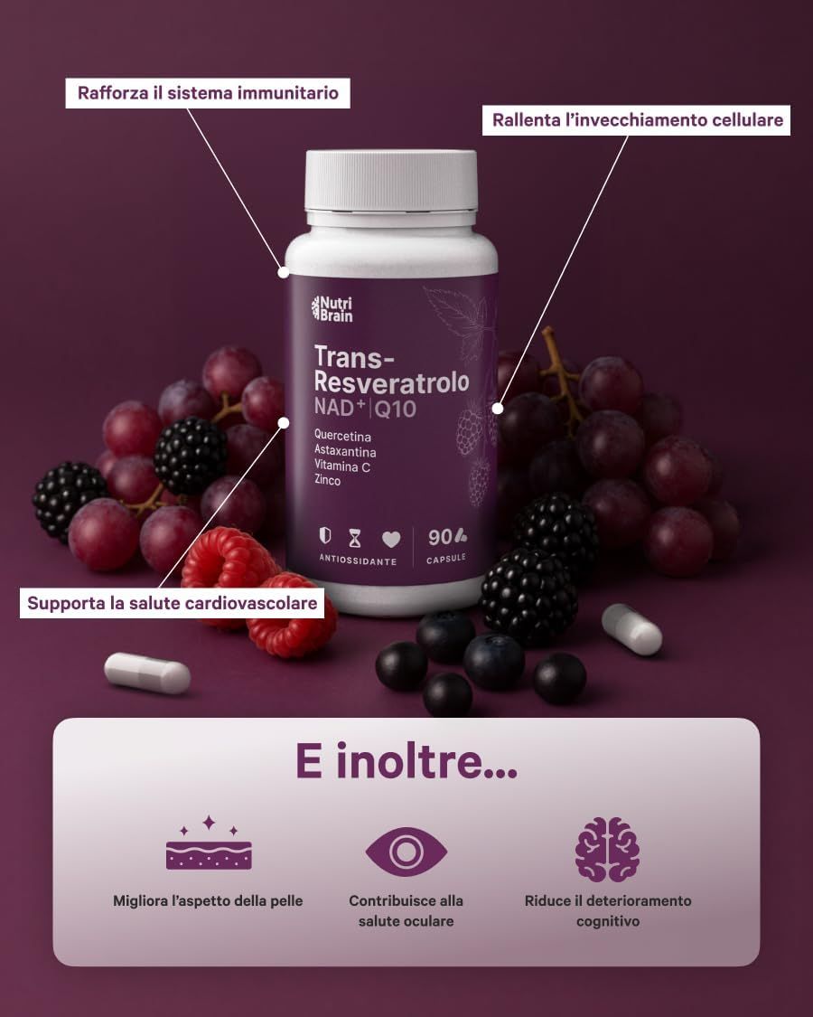 NUTRIBRAIN Trans-Resveratrolo, NAD⁺, Coenzima Q10 Capsula