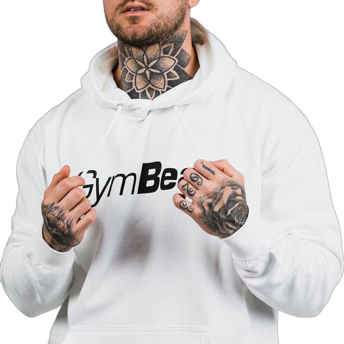 GymBeam Felpa uomo PRO con cappuccio regular bianca