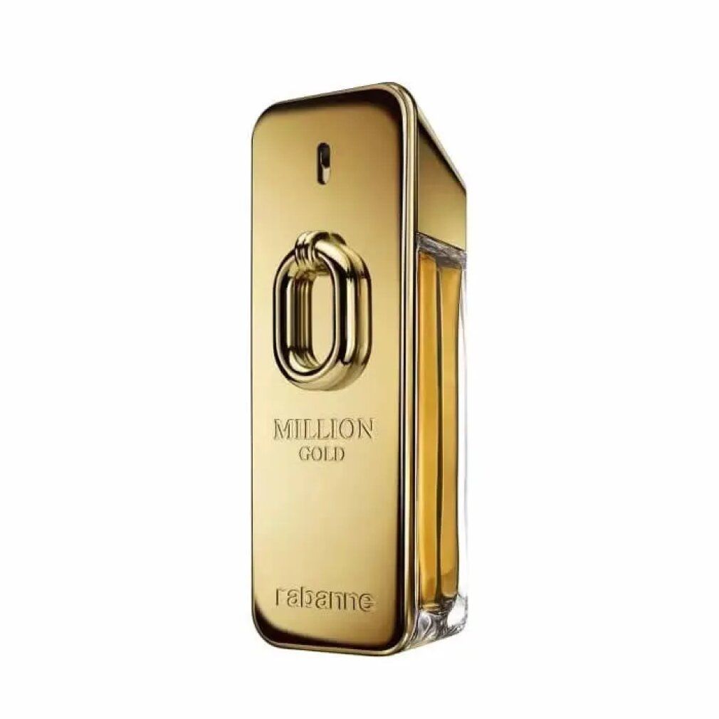 Flacone dorato con chiusura dorata. Scritta "Million Gold" e "rabanne".