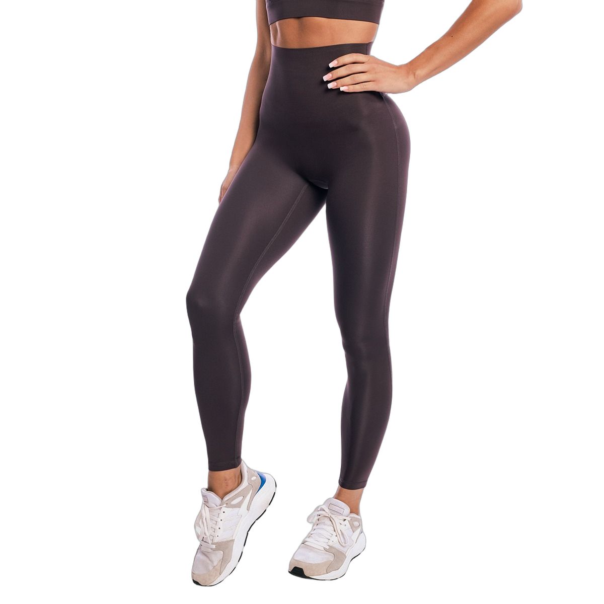 GymBeam Leggings donna Aura Tee Brown vita alta senza tasche lucidi