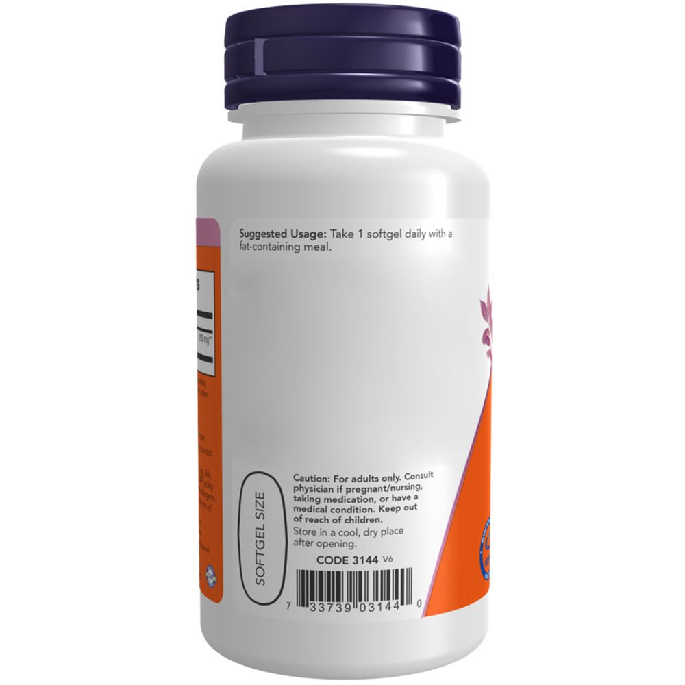 Retro di un flacone di integratore alimentare. Etichetta arancione con testo. Tappo viola. Contiene informazioni sull'uso e avvertenze.