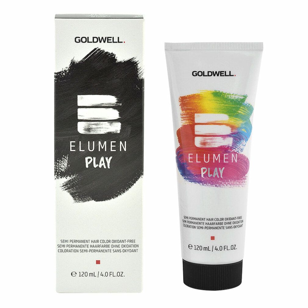 Goldwell Elumen Play Black. Tubo e scatola. 120 ml. Loghi colorati. Colore nero sulla scatola.
