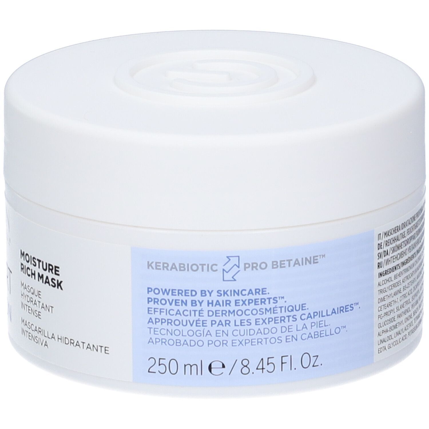 Vasetto bianco con coperchio. Scritta: RE/START HYDRATION, MOISTURE RICH MASK. 250 ml.