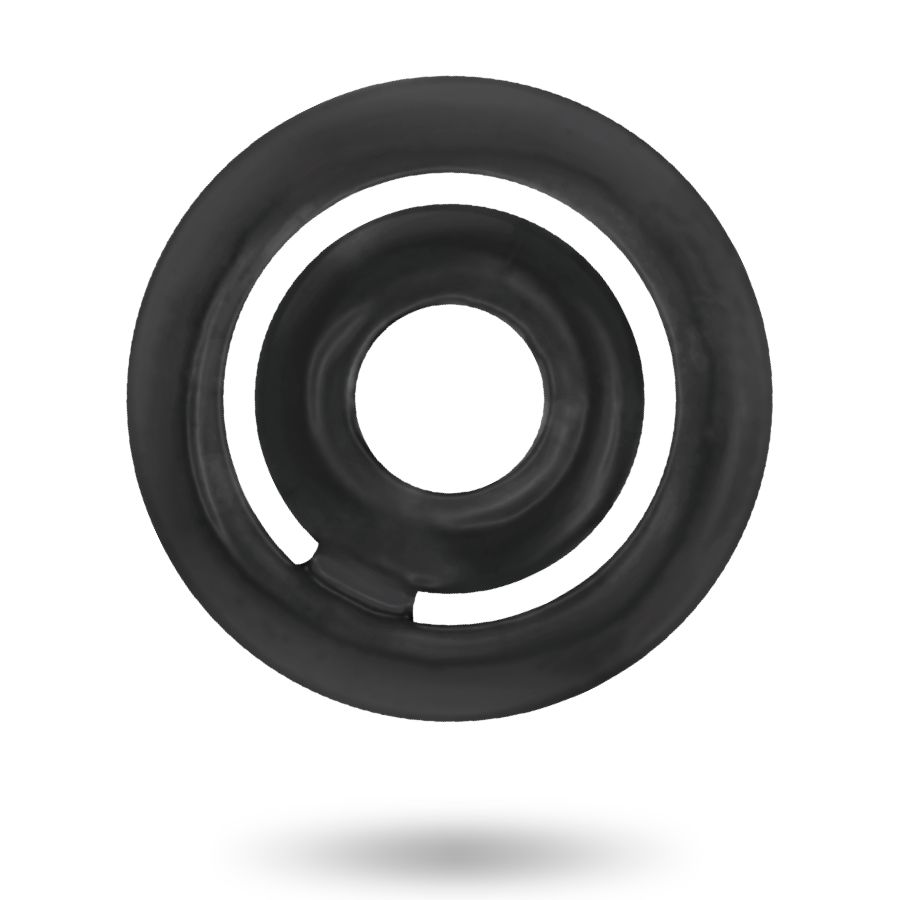 Anello per pene nero in TPR con due anelli concentrici e una scanalatura.