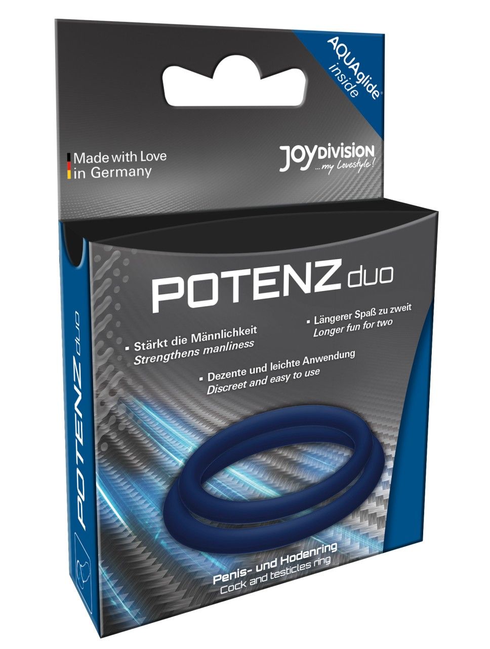 Confezione per anello pene e testicoli POTENZ DUO, blu.