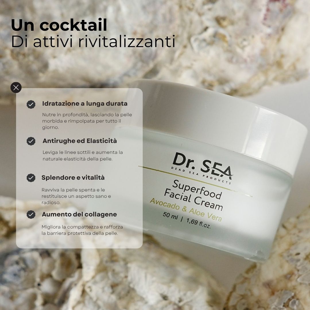 Vasetto di crema con testo. Testo: Idratazione a lunga durata, Anti-rughe & elasticità, Splendore & vitalità, Aumento del collagene.