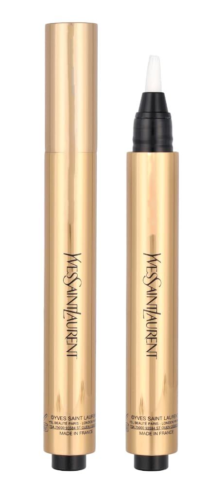 Due penne dorate. Una con cappuccio, una con applicatore. Dettagli neri. Logo YVES SAINT LAURENT.