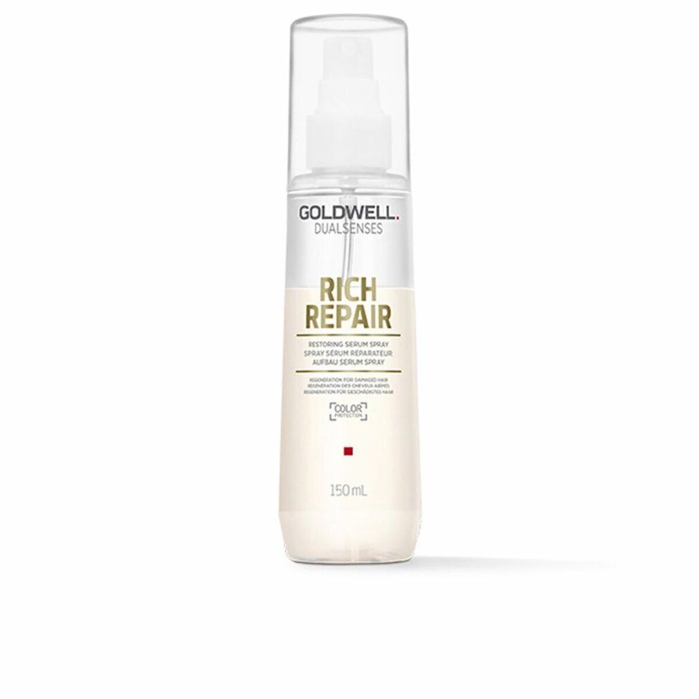 Goldwell Dualsenses Rich Repair Serum Spray. Flacone con erogatore spray. Testo: Rich Repair, 150 ml. Simbolo protezione colore.