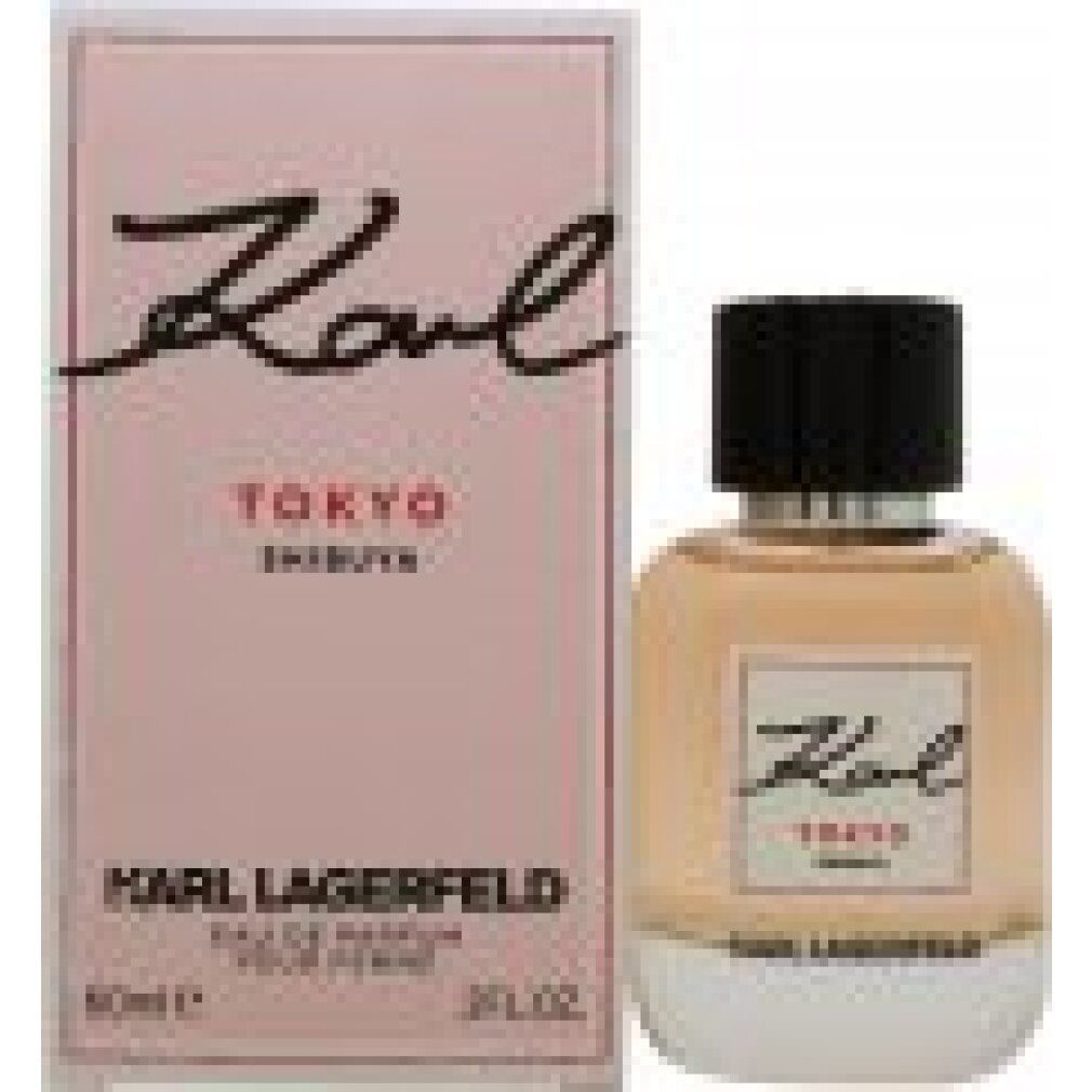 Flacone e confezione beige Karl Lagerfeld Tokyo Shibuya. Tappo nero, etichetta bianca con testo.