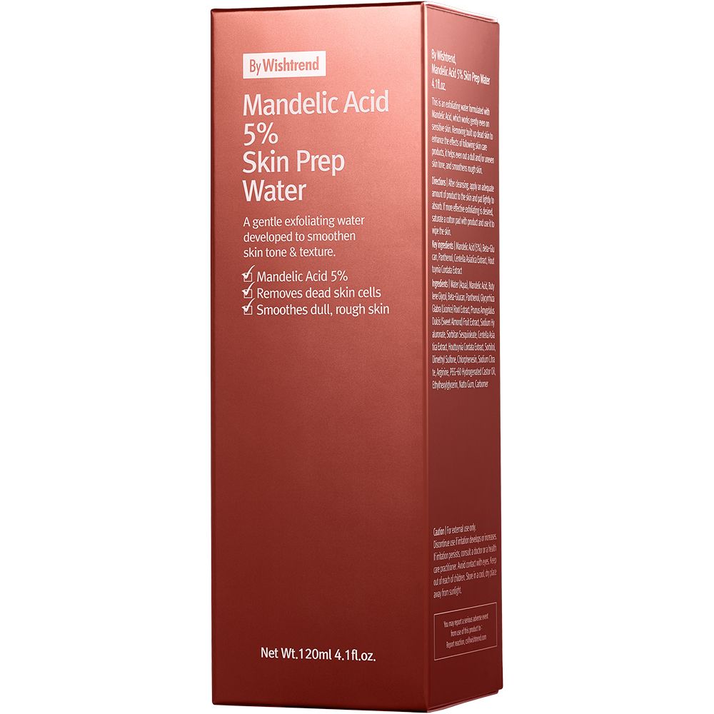 Scatola di imballaggio rossa per By Wishtrend Mandelic Acid 5% Skin Prep Water.
