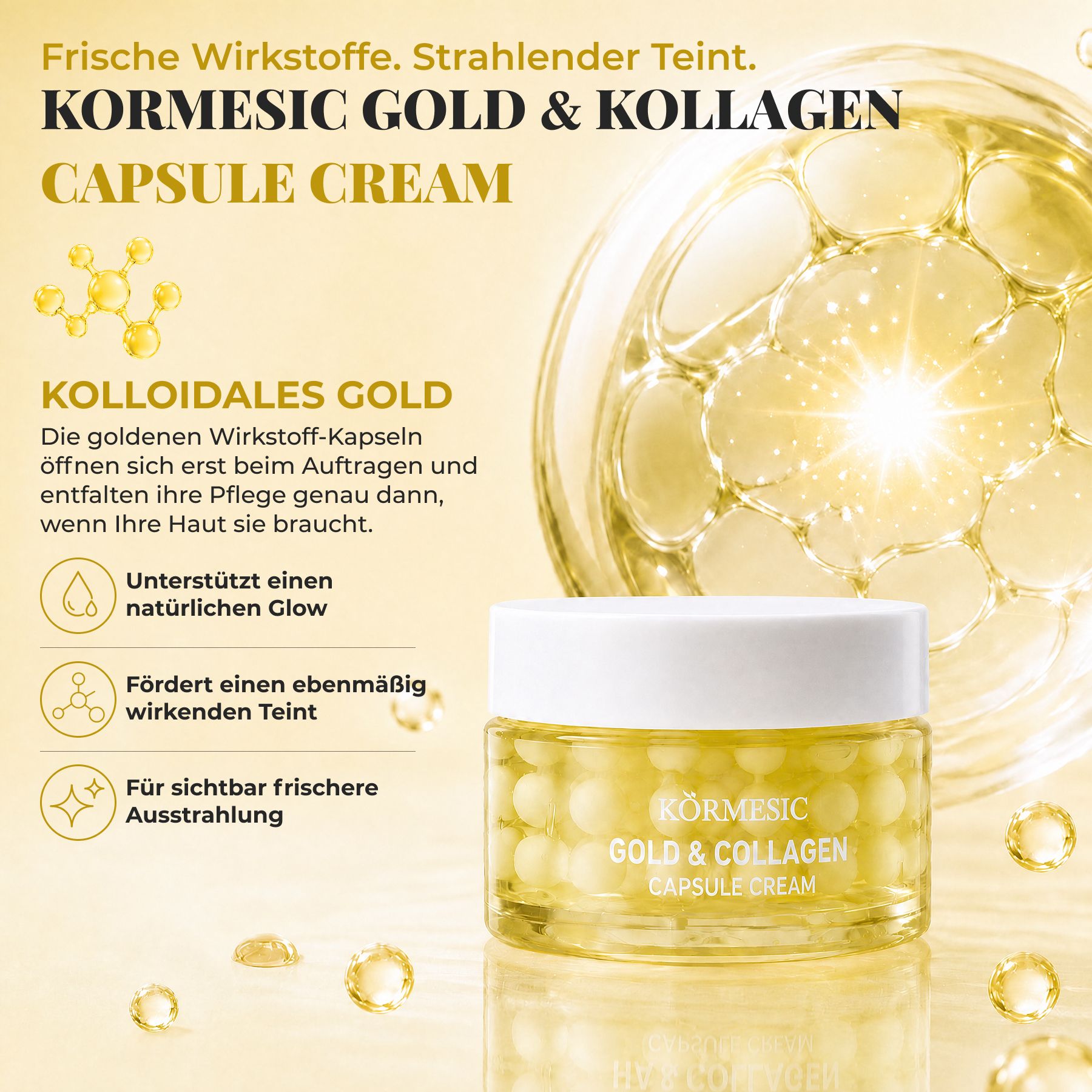 Crema viso in capsule KORMESIC al collagene e oro – Luminosità radiosa